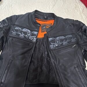 Black Leather Jacket with Skull Design